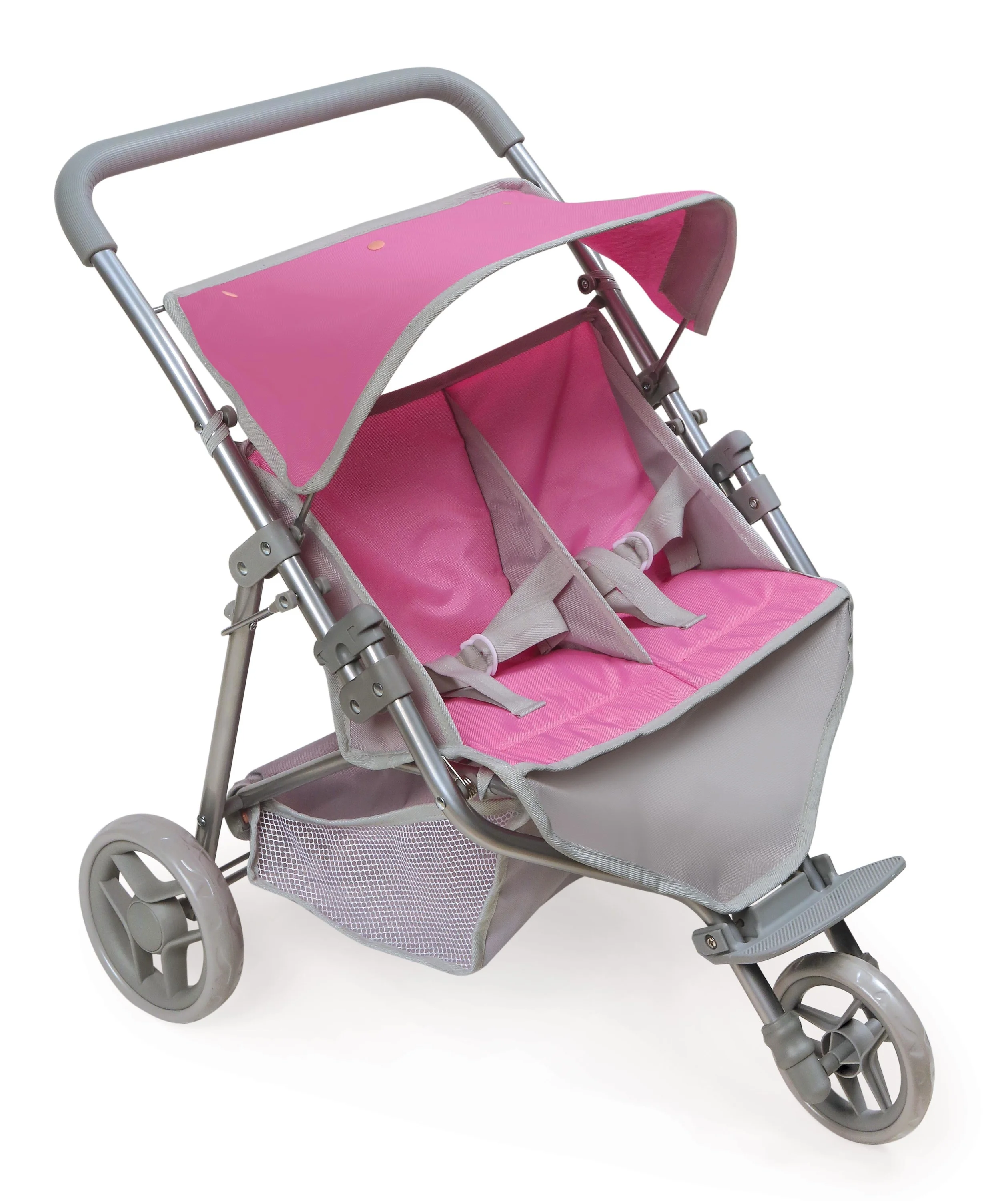 Badger Basket Trek 3-Wheel Folding Twin Doll Jogging  Stroller for 18 inch Dolls - Pink/Gray