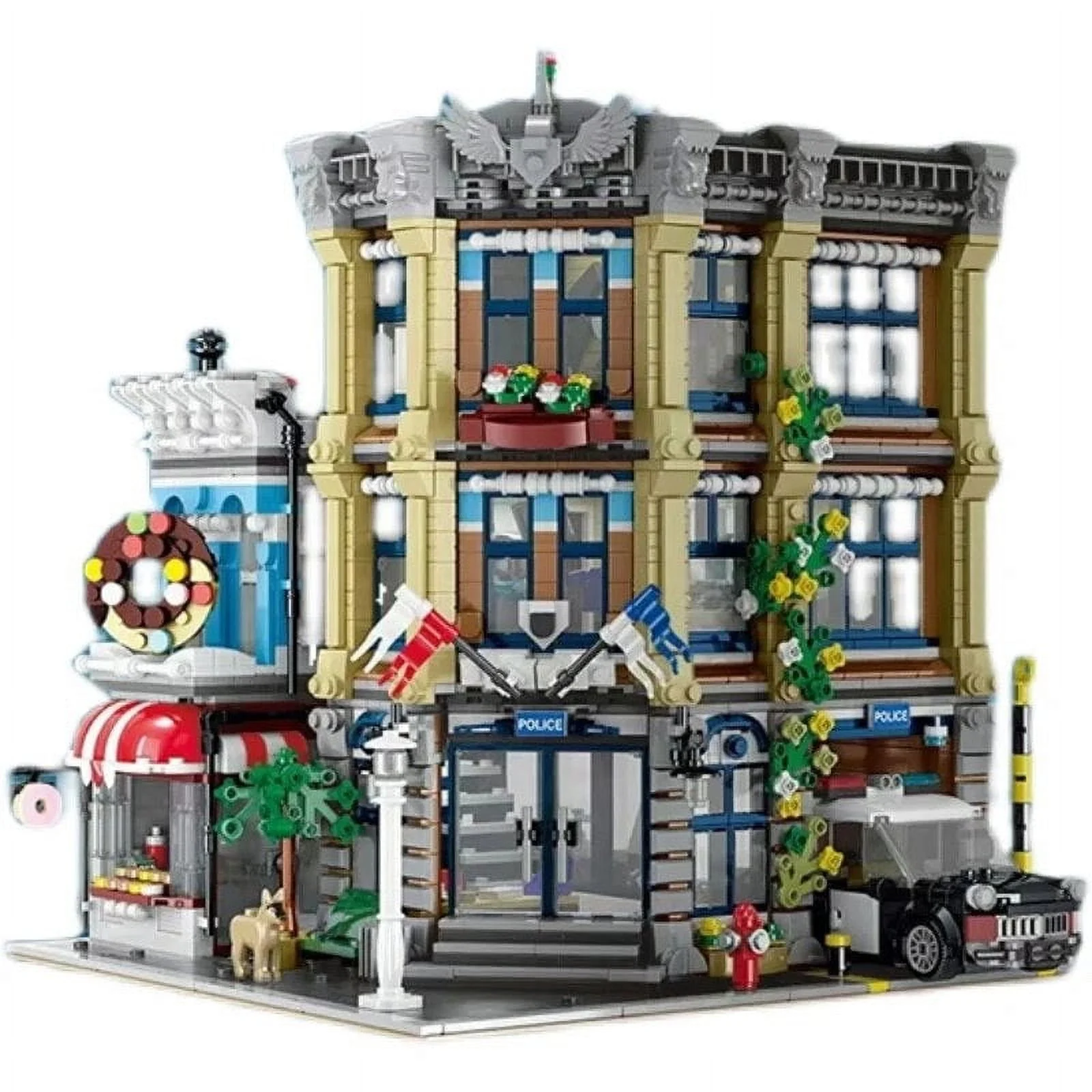 Police Station with Donut Shop Street View Creator Modular City Building Blocks Set | General Jim's Toys | Compatible with Lego, Cobi, Wange, Sembo and all major brick building brands.