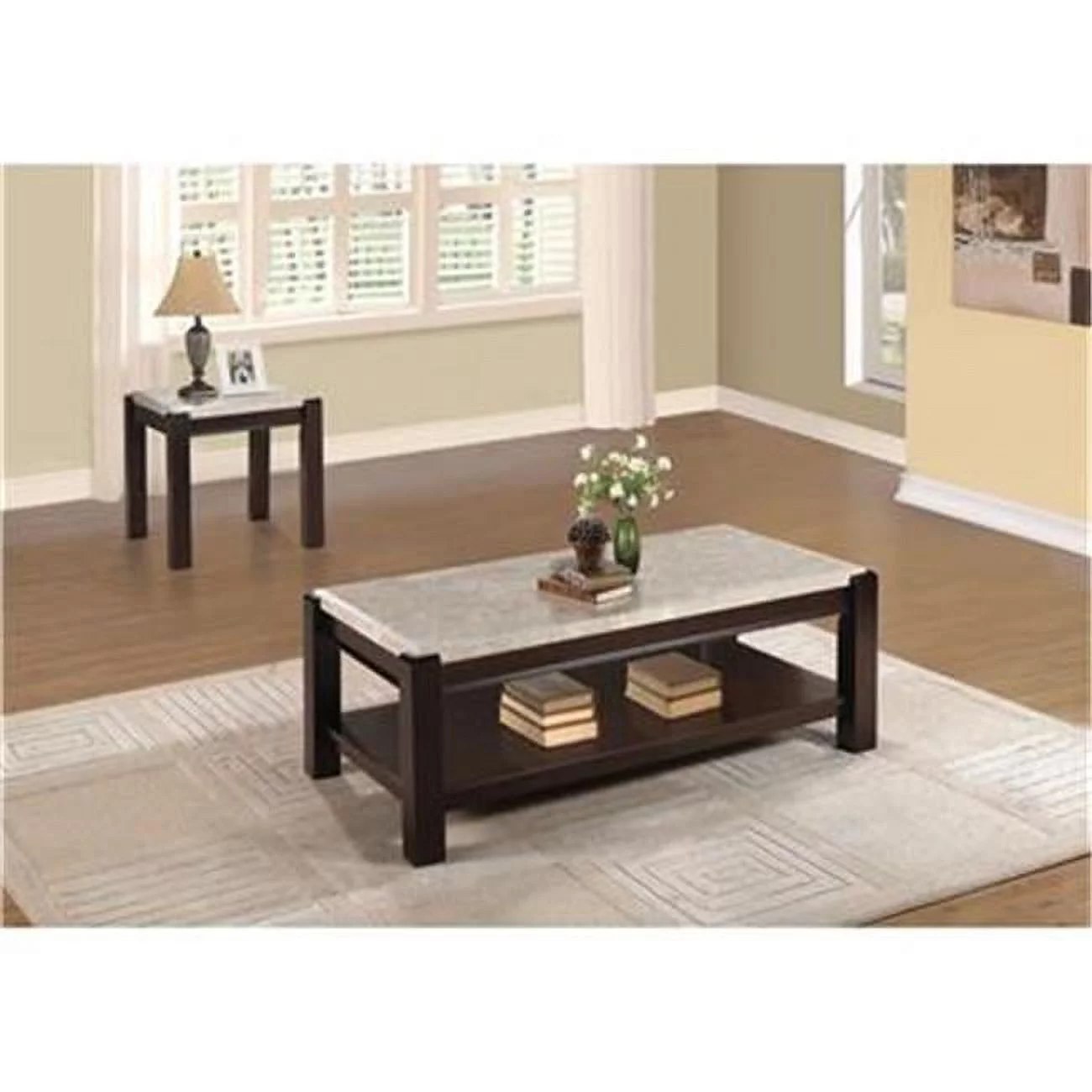 Homelegance 5466-30 Festus Collection Cocktail Table with Marble Top, Cherry - 48 x 24 x 19 in.