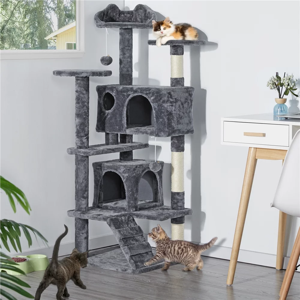 Yaheetech 54''H Cat Tree Condo with Scratching Post Tower, Dark Gray