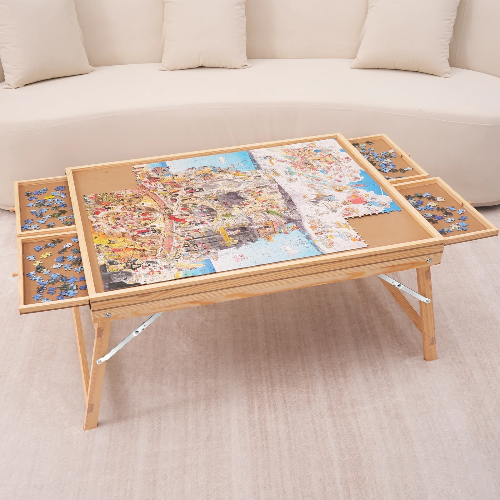 SKYSHALO 1500 Piece Puzzle Board with Folding Legs &4 Sliding Drawers 32.7