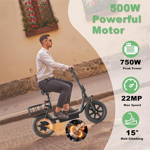 NAVIC Electric Scooter Adults,27Mile Range,Top Speed 22Mph,750W Peak Motor,14'' Pneumatic Tires,Electric Scooter for Adults,Foldable e Scooter with Back Basket