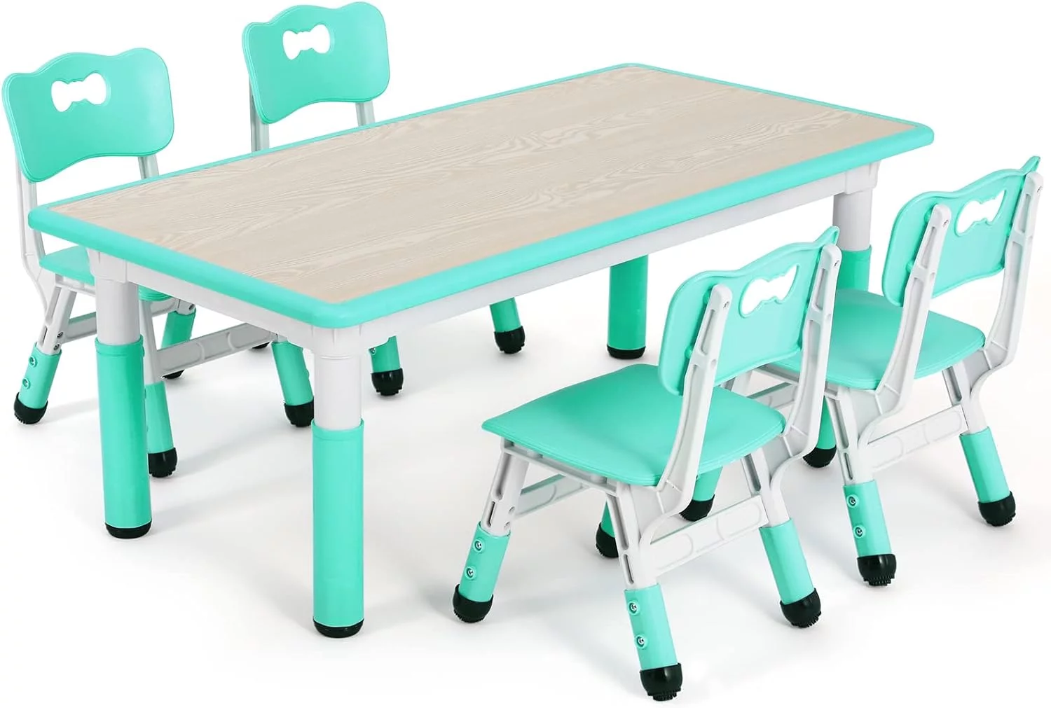 Arlopu Adjustable Kids Table and Chairs Set, 5 Pieces Toddler Play Arts & Crafts Desk Activity Table with 4 Chairs