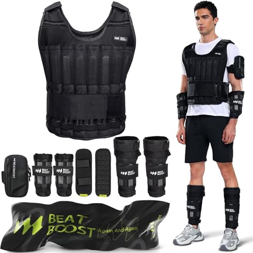 Weighted Vest Men BeatBoost 20lb/30lb/40lb/50lb/60lb Adjustable Weight Vest with Steel Plates Weights for Walking Strength Training Running Workout