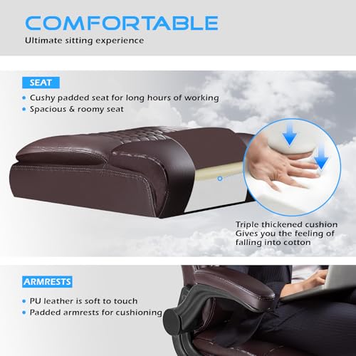 VITESSE Executive Office Chair,Heavy Duty Chair with Flip up Armrest,Ergonomic High Back Computer Gaming Chairs Home Office 400lbs, Big and Tall Office Chair with Lumbar Support（Black）