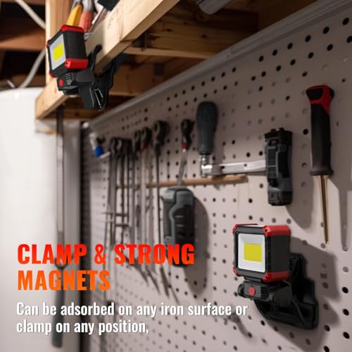 LED Rechargeable Work Light with Clamp, 2100LM COB Magnetic Clip on Worklight 270° Rotating with Mobile Charger, Portable Clamp Work Light for Boats, Car Repairing, Job Site Lighting(1pack)