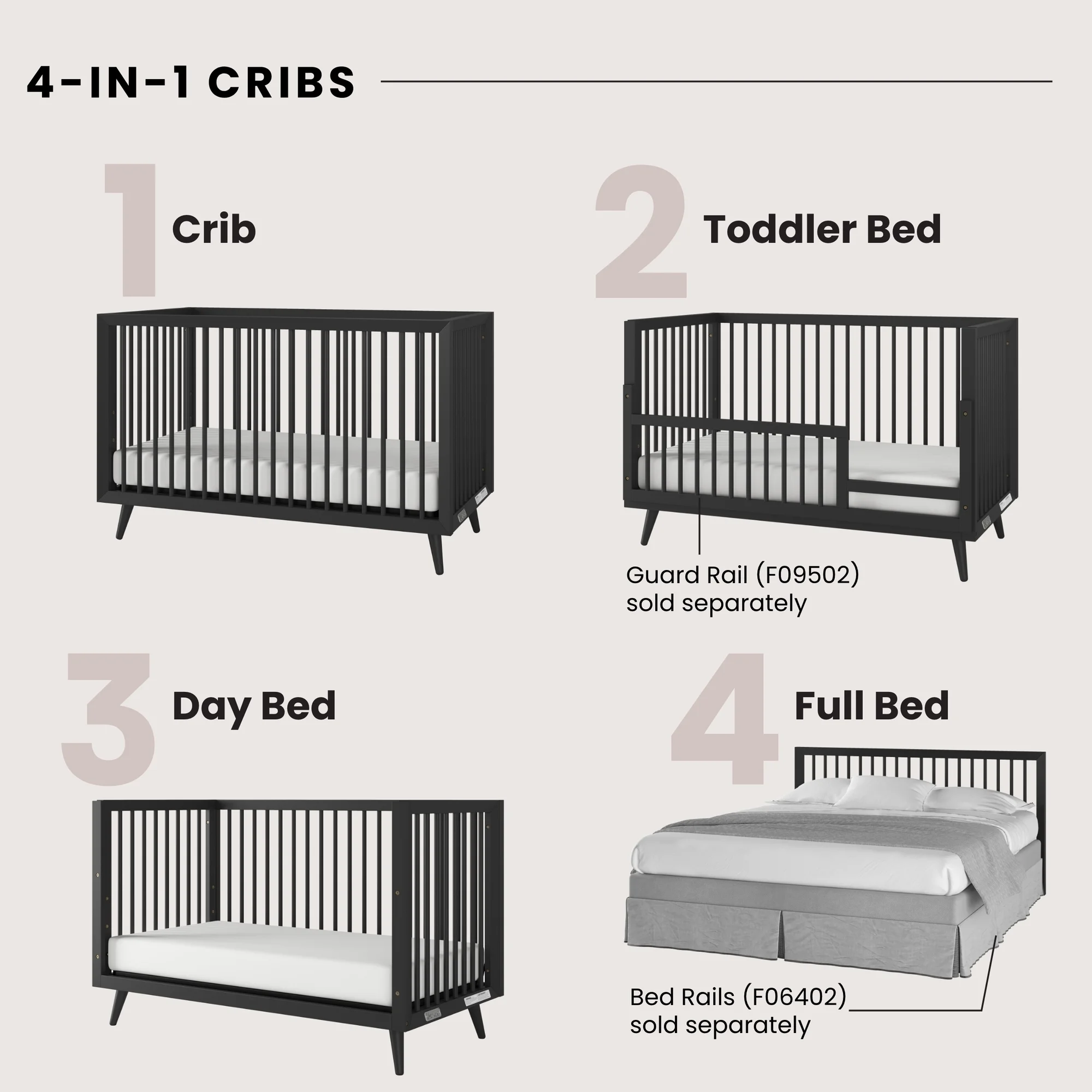 Child Craft Cranbrook 2-Piece Nursery Set, Includes 4-in-1 Convertible Crib and 6-Drawer Double Dresser (Ebony)