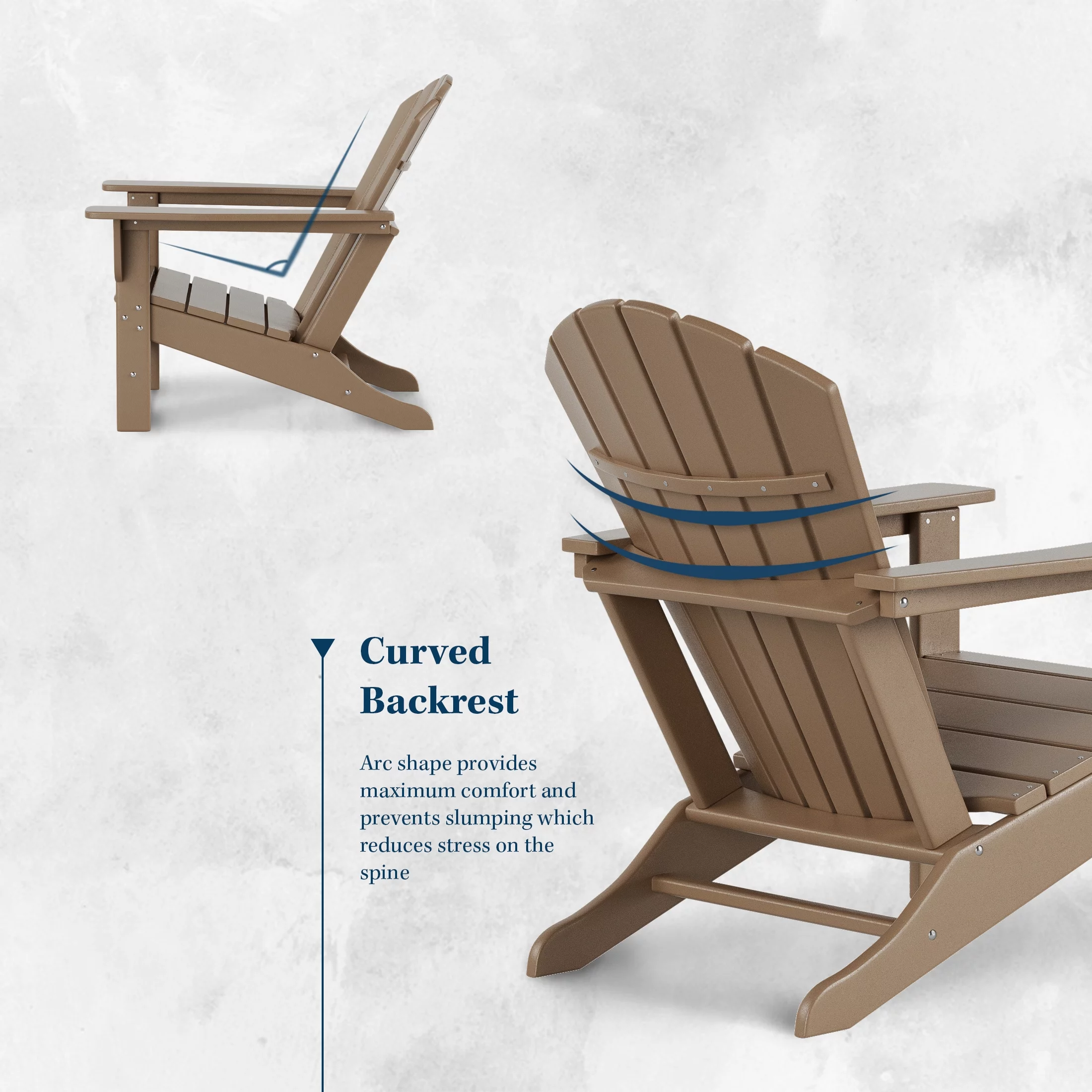 WestinTrends Dylan Adirondack Chair, All Weather Resistant Poly Lumber Outdoor Patio Chairs, Seashell Slat Curved Back, Widen Seat Armrest, Color Stay, Imitation Wood Texture, Black