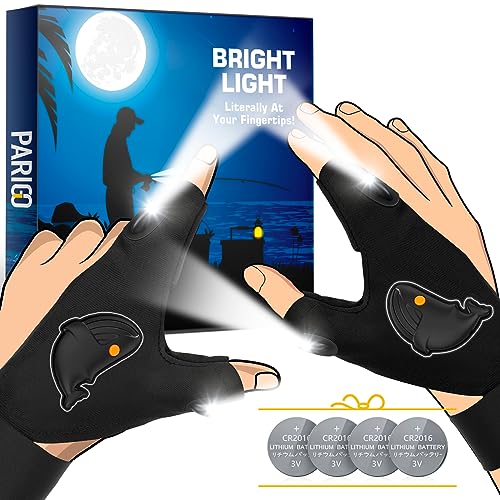 PARIGO LED Flashlight Gloves Gifts for Men Women Christmas Stocking Stuffers for Men Husband Boyfriend Fathers Dad Who Have Everything, Waterproof Lighted Glove Fishing Gift for Birthday Cool Gadgets