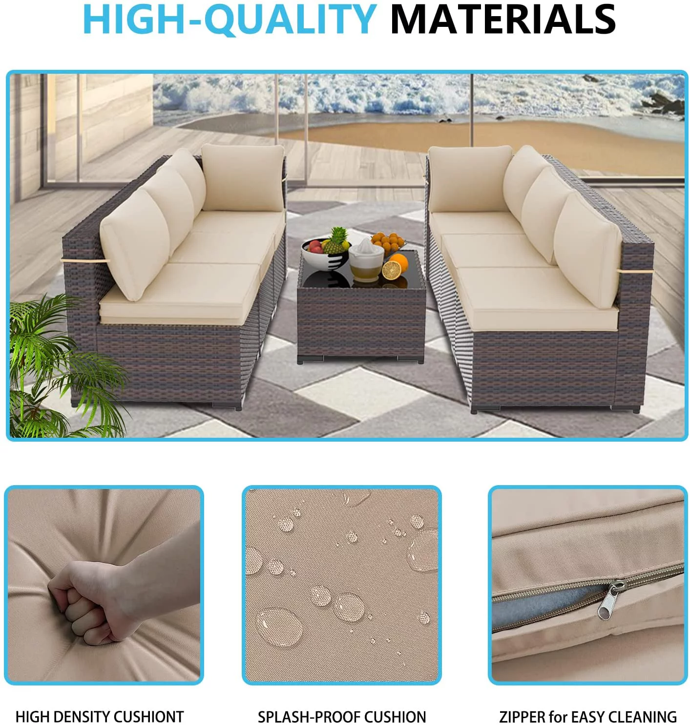 Gotland 7 Pieces Patio Conversation Set Outdoor Sectional Sofa Set PE Rattan Sectional sofa Set (sand)