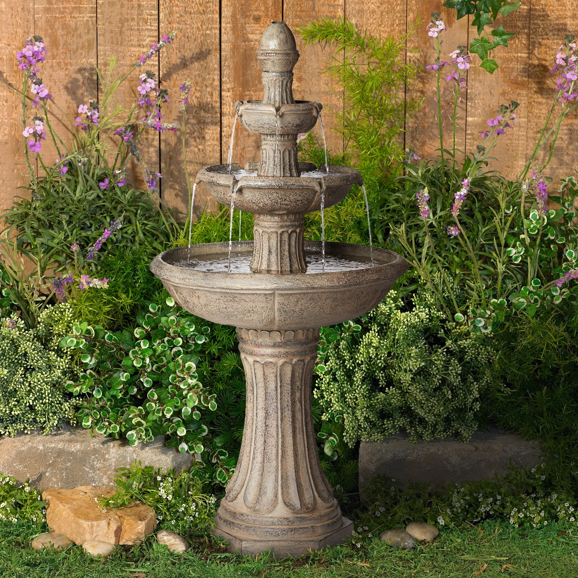 John Timberland Farron Rustic 3 Tier Basin Outdoor Floor Water Fountain with LED Light 46