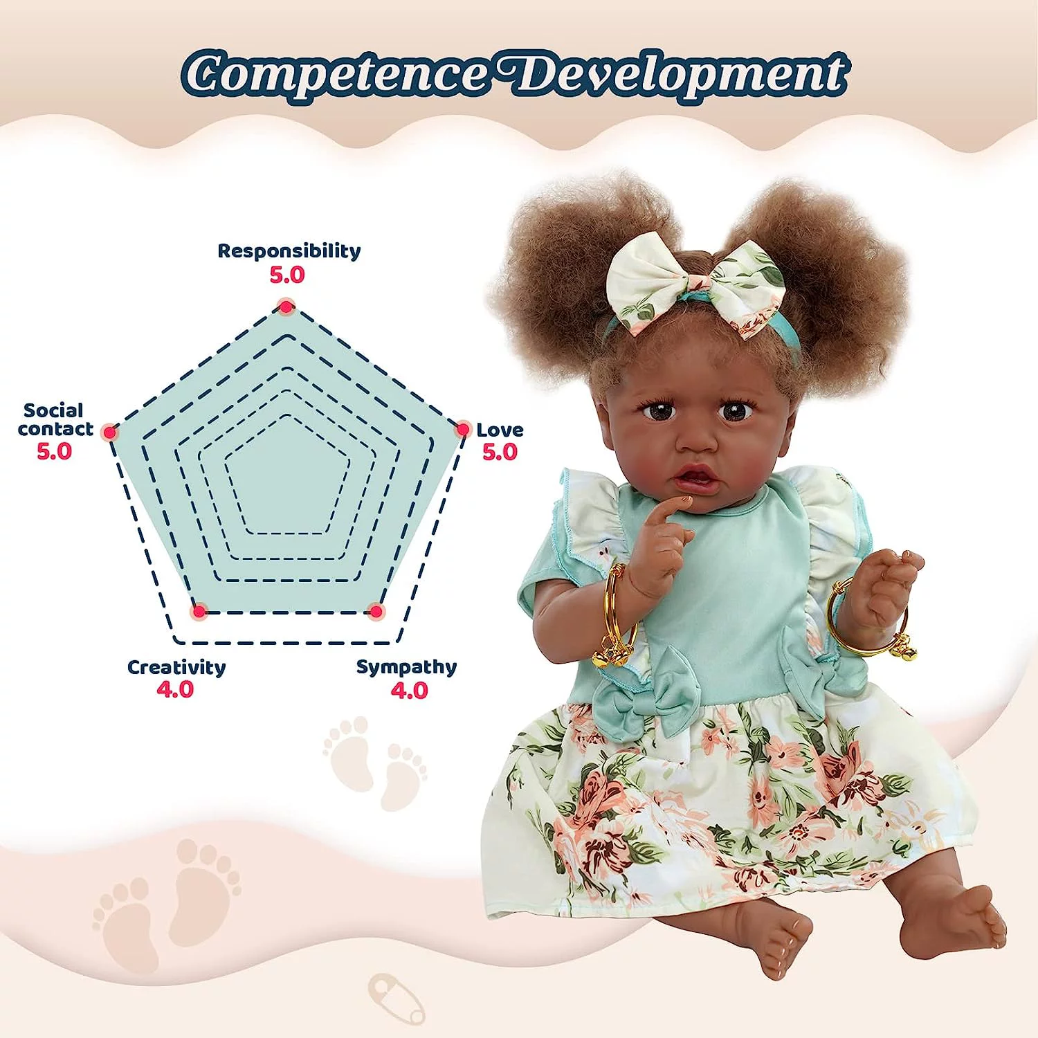 RSG Reborn Baby Dolls Black - 22 Inch Lifelike Soft Body Realistic-Newborn Baby Dolls Taupe Eyes Caramel Skin Tone Green Dress Real Life Baby Dolls and Toy Accessories Gift for Kids Age 3