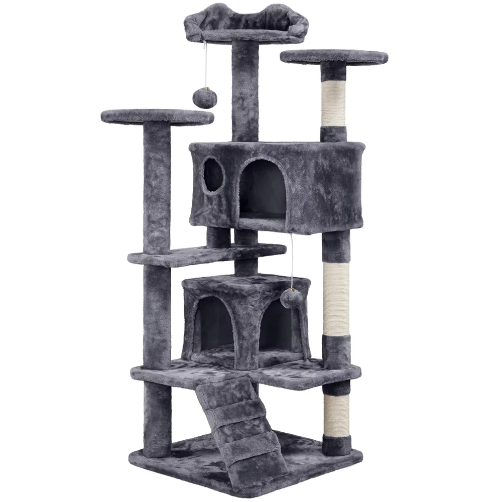 Yaheetech 54''H Cat Tree Condo with Scratching Post Tower, Dark Gray