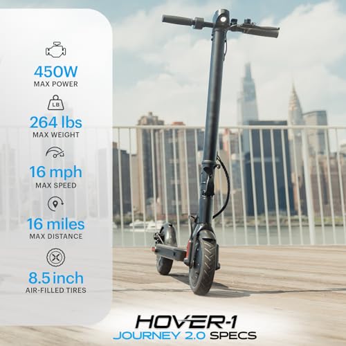 Hover-1 Journey 2.0 Foldable Electric Scooter for Adults with 300W Brushless Motor, 16 mph Max Speed, 8.5” Air-Filled Tires and 16 Mile Range Commuter Scooter for Adults and Teens