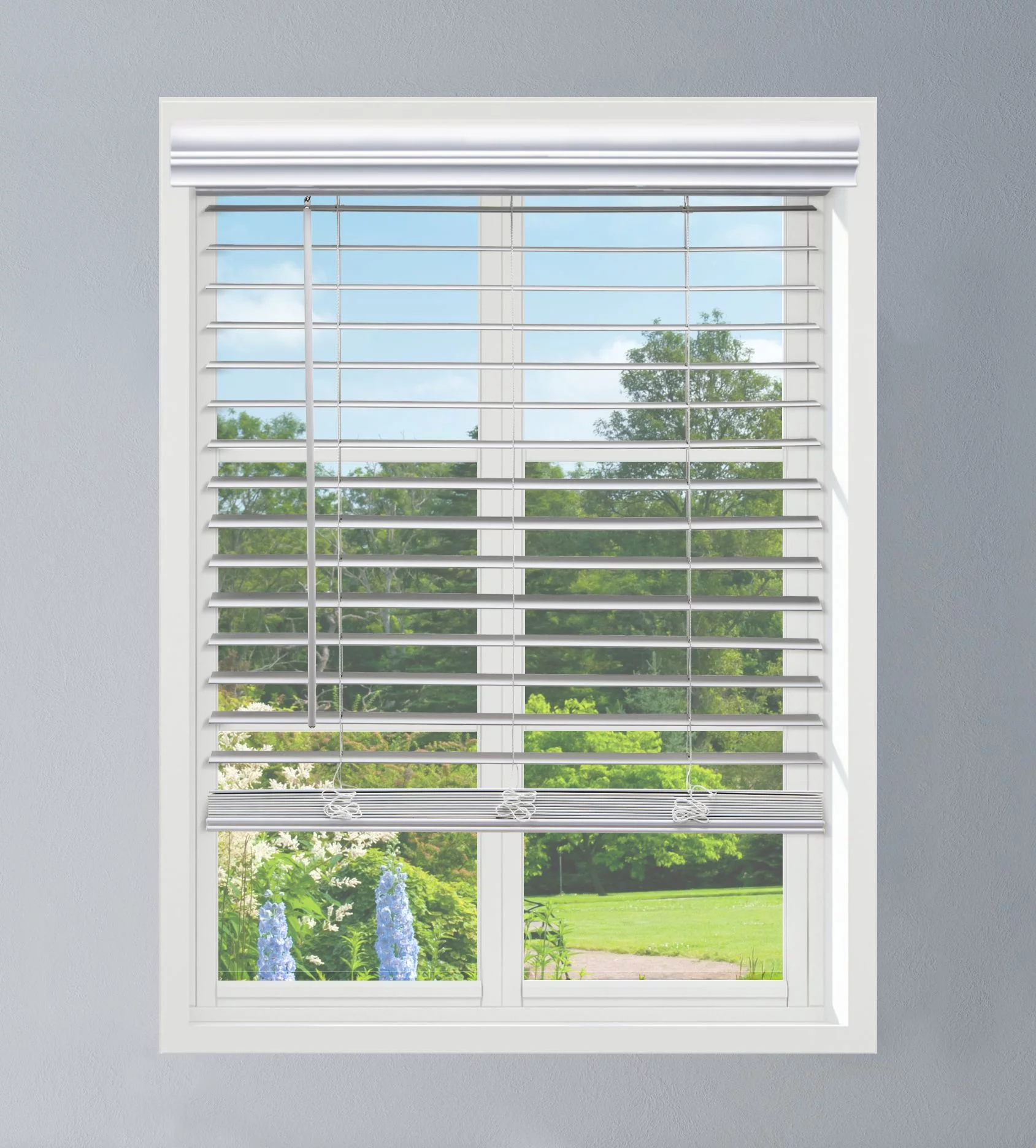 Linen Avenue Custom Cordless Partial Inside Mount Faux Wood Blinds, 60.5 W X 60 H