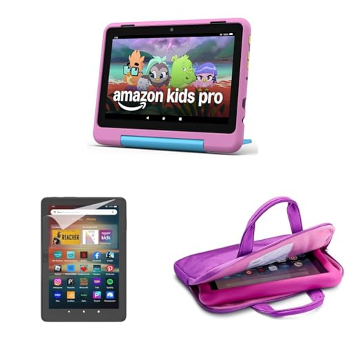 Amazon Fire 8 HD Kids Pro (32GB, Jungle Cat) Bundle with Sleeve and Screen Protector