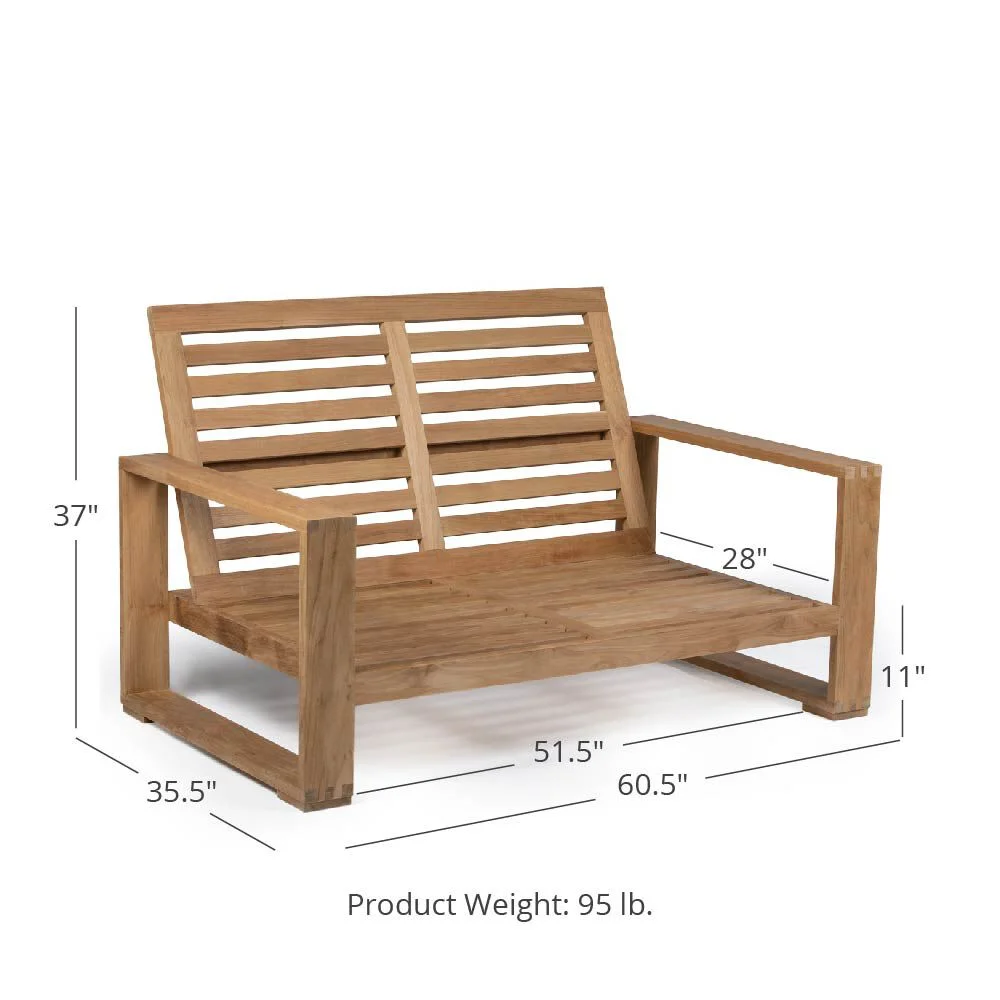 Ash & Ember Grade A Teak 60in Havana Patio Bench, Seats 2 Comfortably, Oversized Patio Lounge Chair for Deck, Porch, or Backyard Indoor Outdoor Use, Weather Resistant