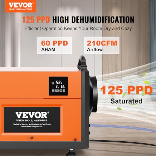 VEVOR Commercial Dehumidifier with Drain Hose for Crawl Spaces, Basements Warehouse & Job Sites, Large Capacity Dehumidifier for Water Damage Restoration, Auto Defrost, CSA Listed