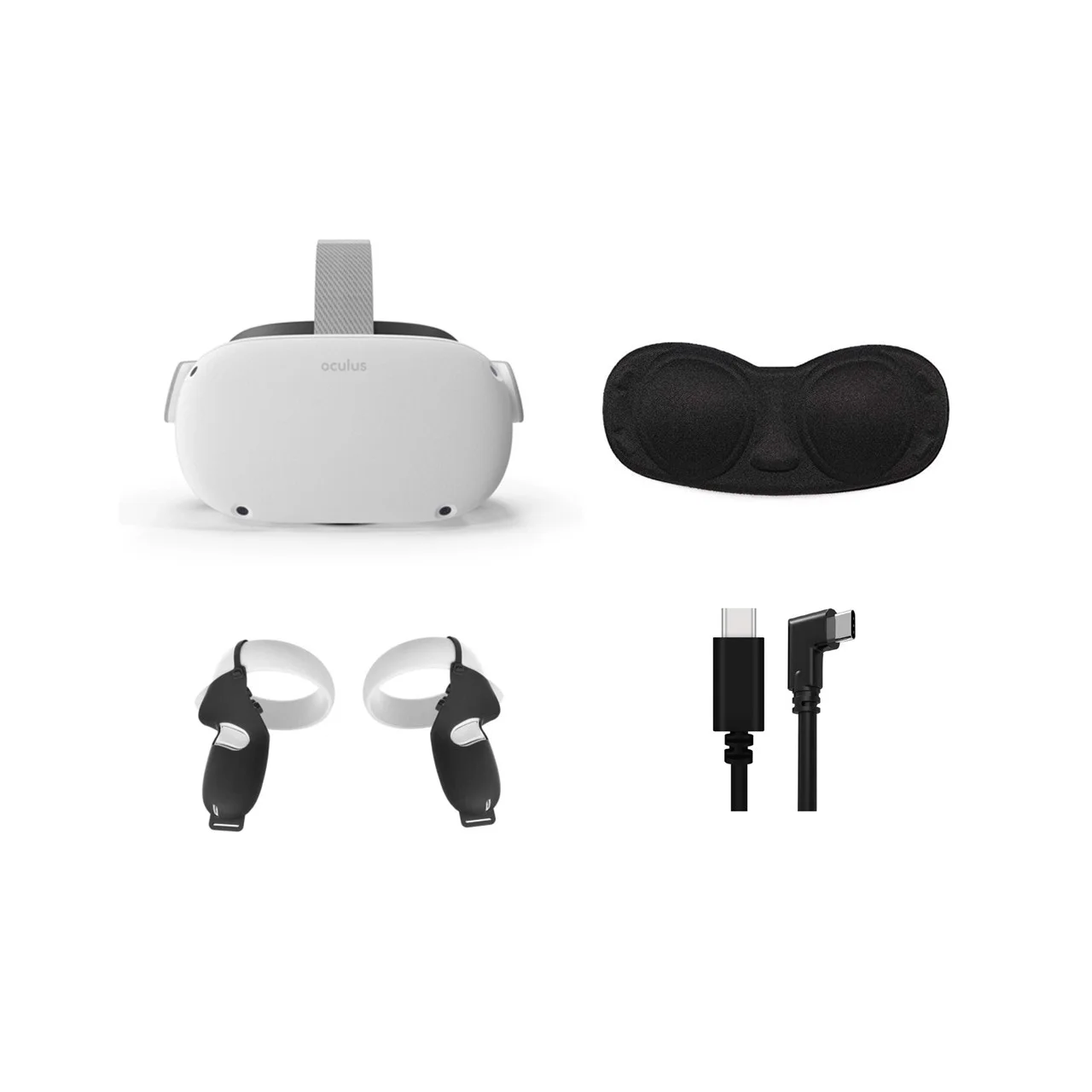 2021 Meta Oculus Quest 2 All-In-One VR Headset 128GB, Touch Controllers, 1832x1920 up to 90 Hz Refresh Rate LCD, 3D Audio, Mytrix Link Cable (3M), Black Grip Cover, Lens Cover, Silicone Face Cover