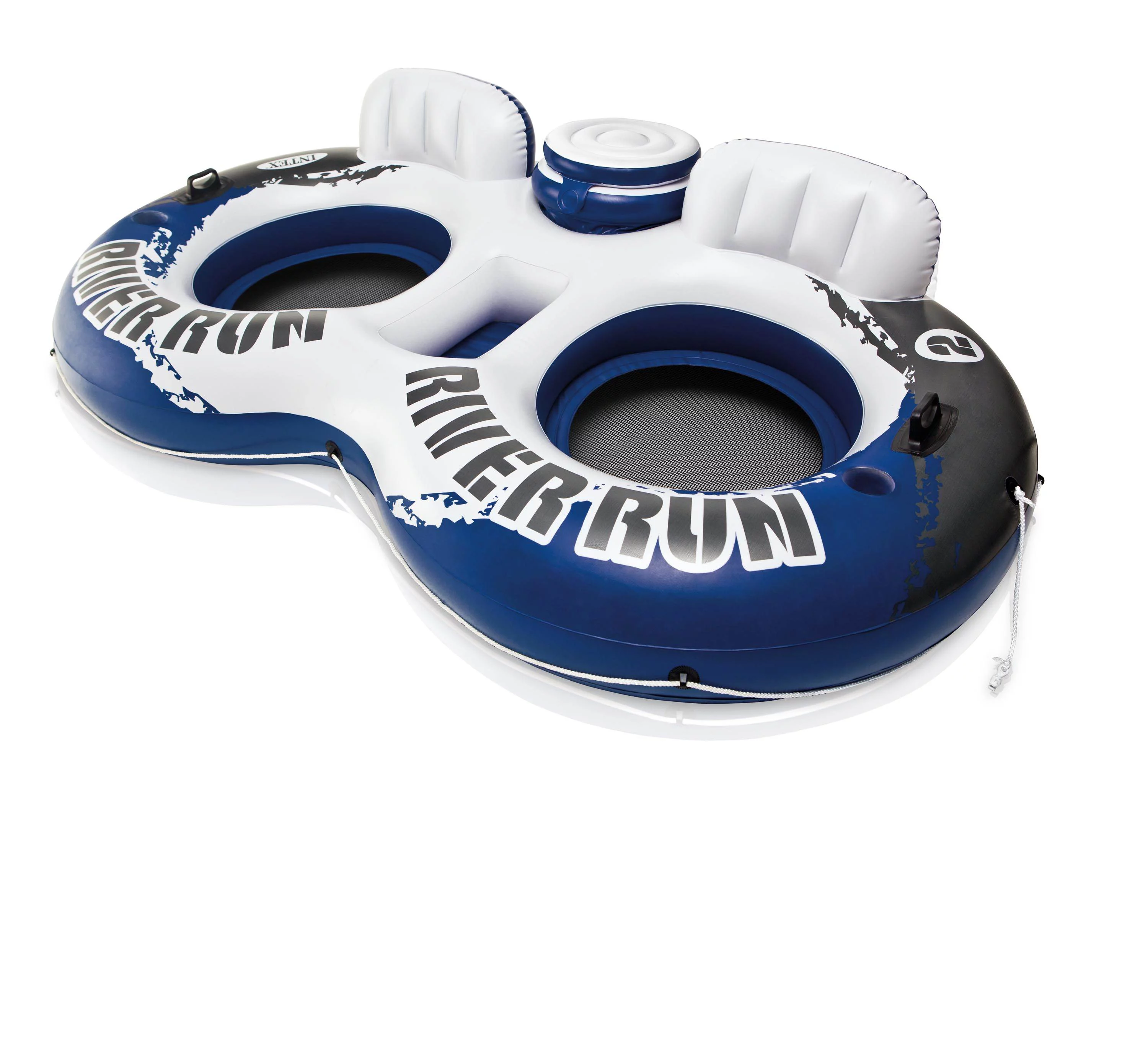 Intex River Run II Inflatable 2 Person Pool Tube Float &  Beverage Cooler Holder