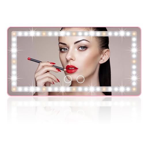 Car Sun Visor Vanity Mirror, Rechargeable Makeup Mirror with 3 Light Modes & 60 LEDs - Dimmable Clip-on Rear View Sun-Shading Cosmetic Mirror, Universal for Car SUV(Black)