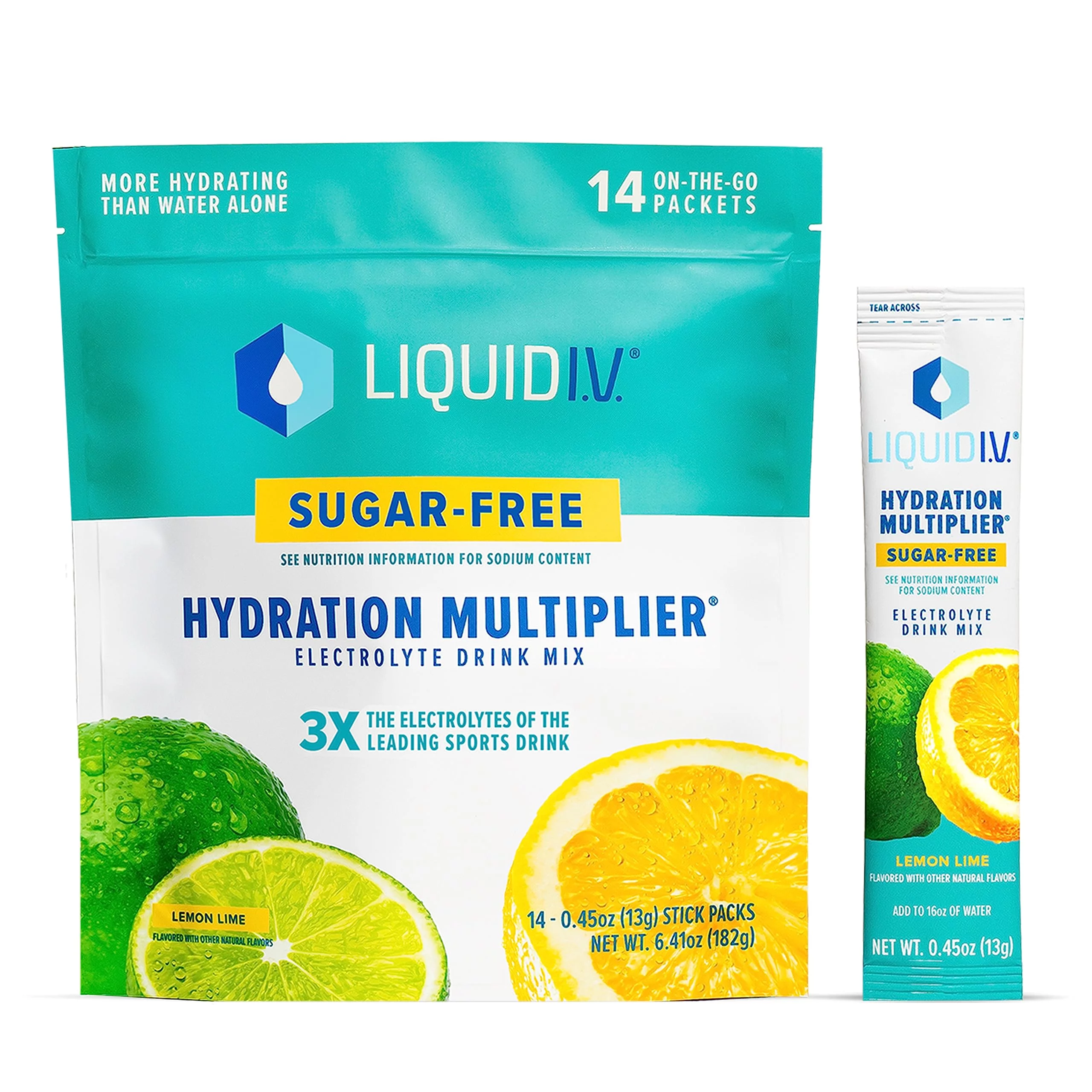 Liquid I.V. Sugar-Free Hydration Multiplier - Lemon Lime – Hydration Powder Packets | Electrolyte Drink Mix | Easy Open Single-Serving Stick | Non-GMO | 14 Sticks