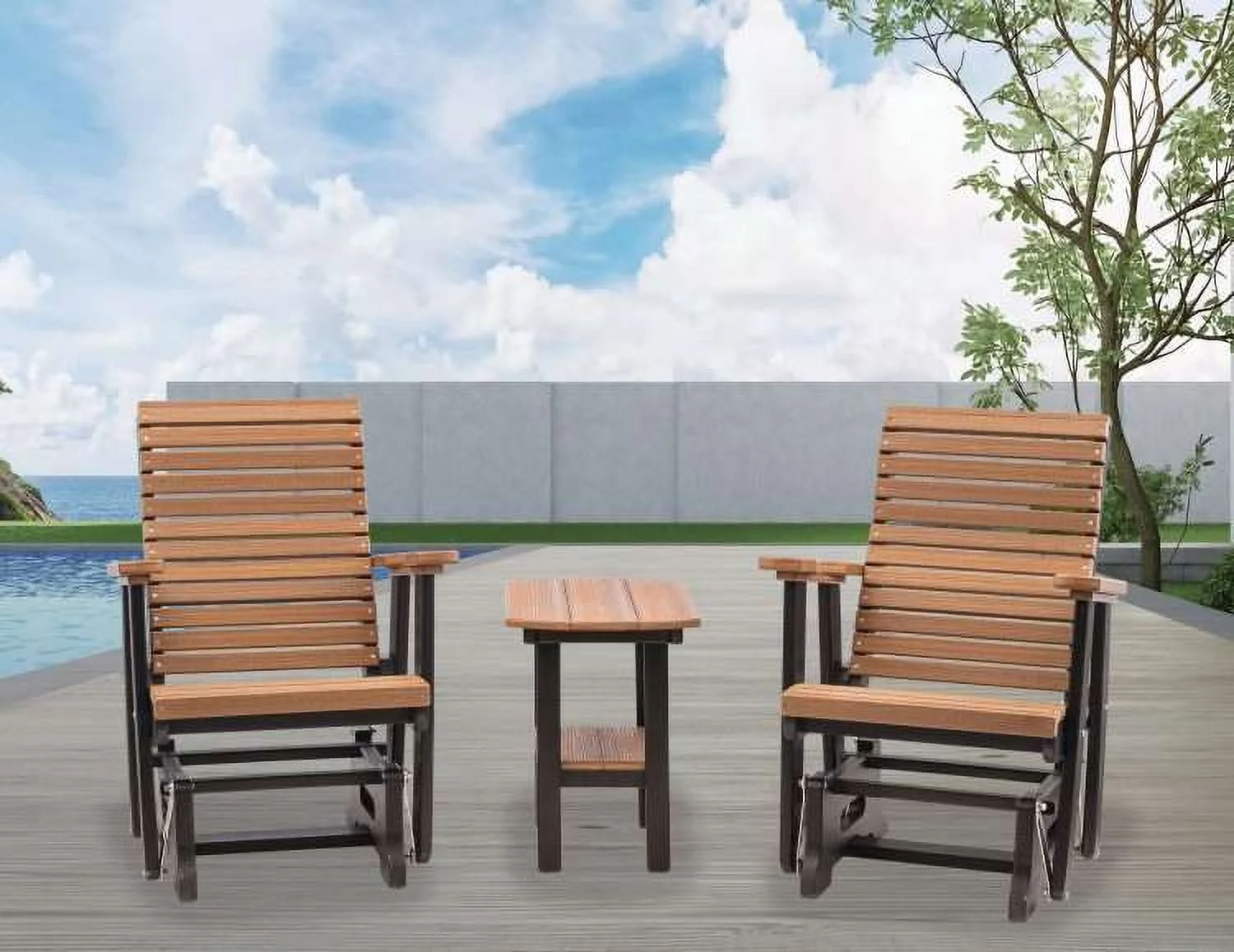 Anchor Bay Amish Crafted Poly Outdoor Glider, Antique Mahogany on Black