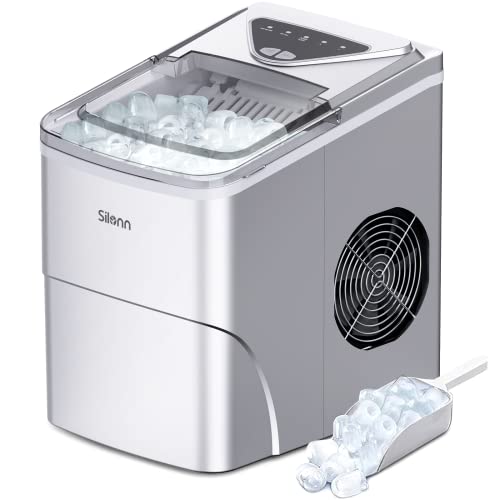 Silonn Ice Maker Countertop, 9 Cubes Ready in 6 Mins, 26lbs in 24Hrs, Self-Cleaning Ice Machine with Ice Scoop and Basket, 2 Sizes of Bullet Ice for Home Kitchen Office Bar Party
