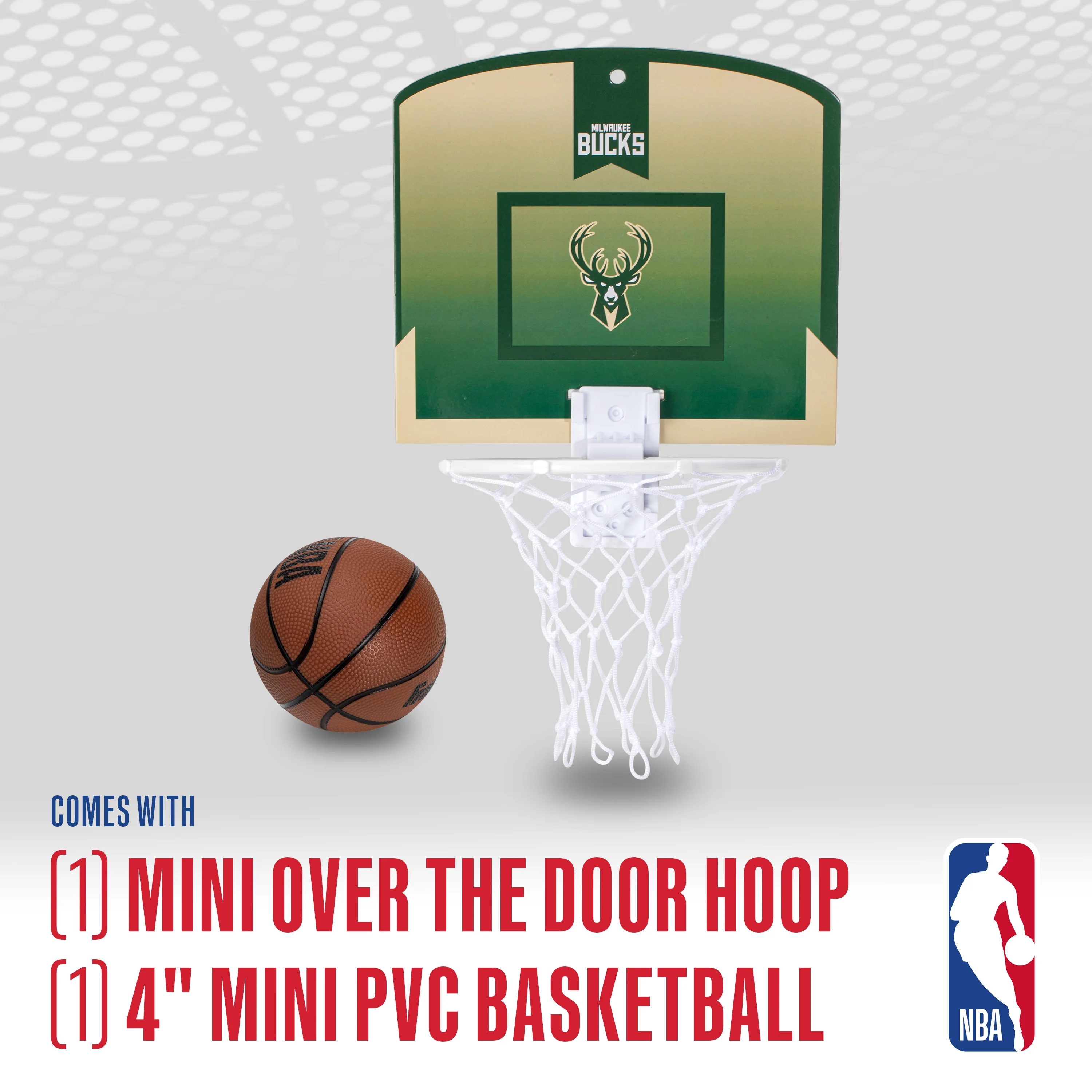 Franklin Sports NBA Milwaukee Bucks Mini Over the Door Basketball Hoop - Kids Indoor Mini Basketball Hoop with Basketball - NBA Fan Shop Mini Hoop for Bedroom + Office - Over the Door Mini Hoop Set