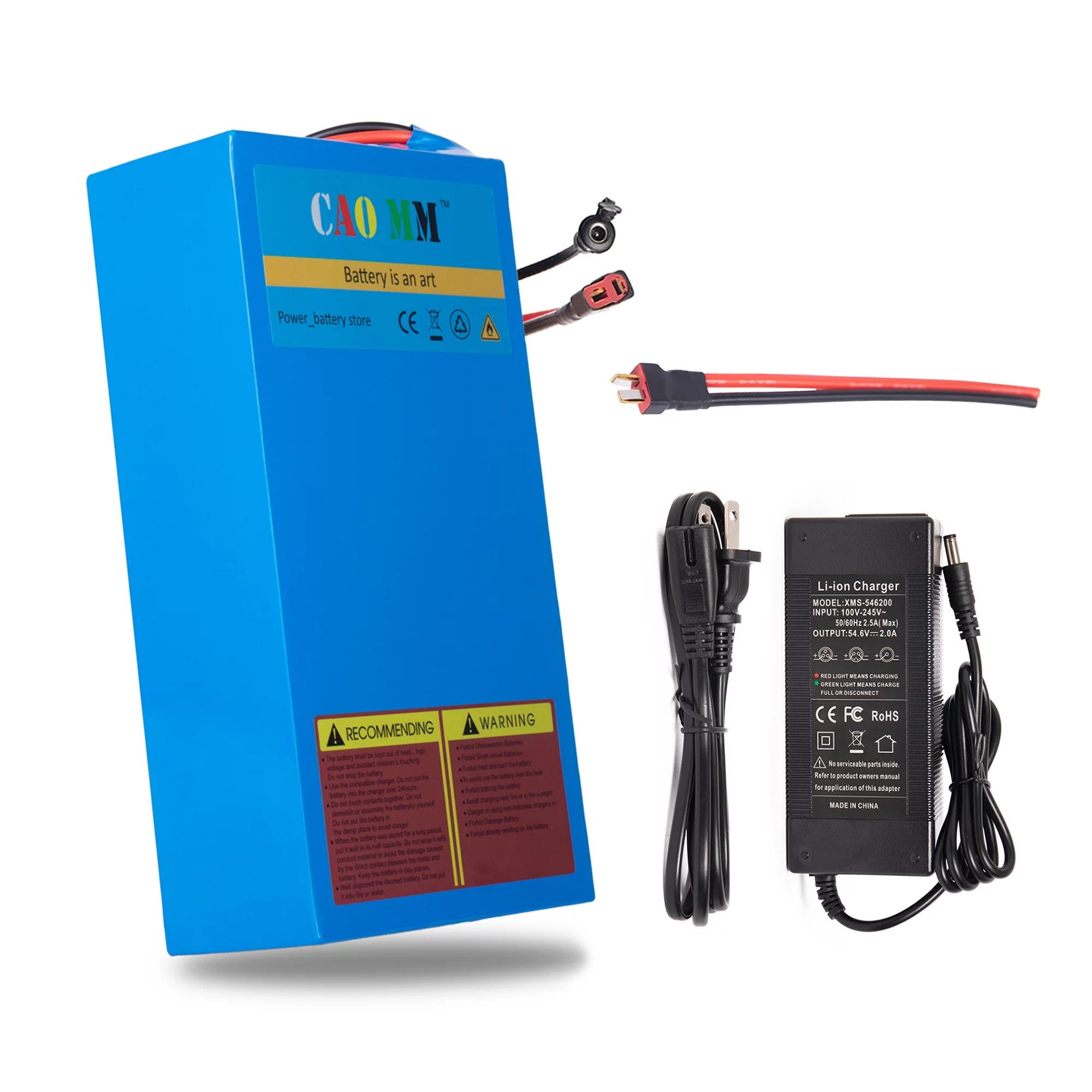 48V 20Ah Lithium Battery with Charger Ebike Battery T Plug 35A BMS for 1200W Electric Bike Motor