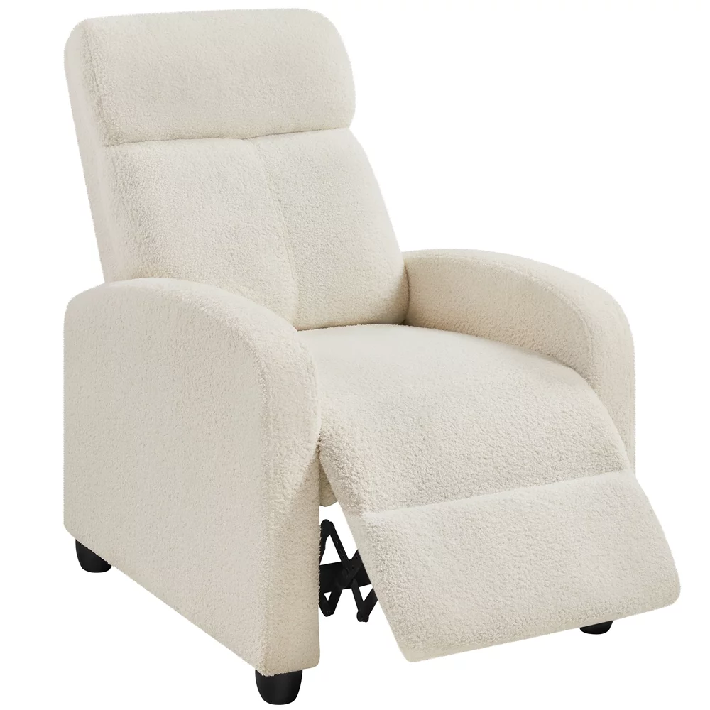 Topeakmart Adjustable Upholstered Boucle Recliner Chair with Pocket Spring Ivory