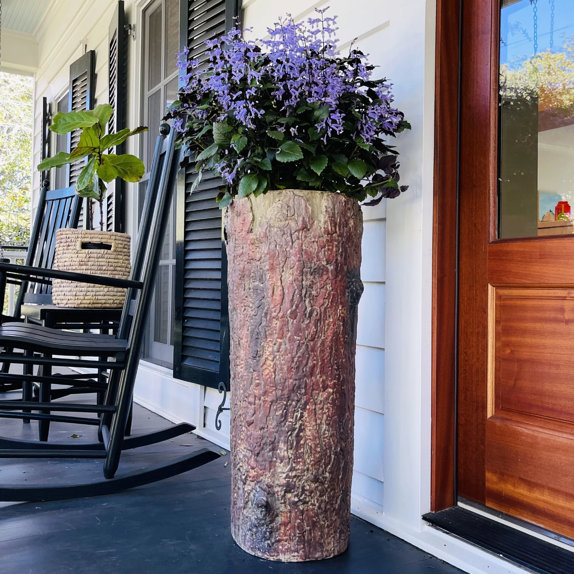 Farmhouse Porch & Home Planter. Country Woodland Rustic Tall Plant and Flower Stand. Large Outdoor Patio and Deck Unique Log Pot Decor