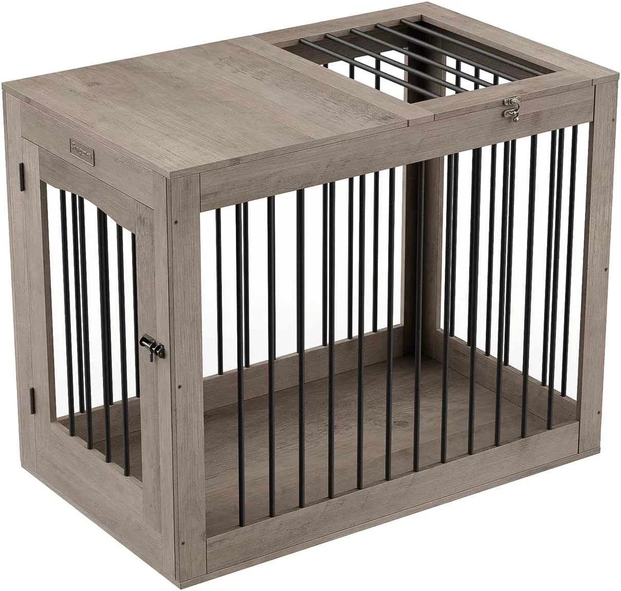 Furpezoo Large Dog Crate, Wooden Pet Kennel End Table, Dog Cage with 2 Doors, Gray, 40
