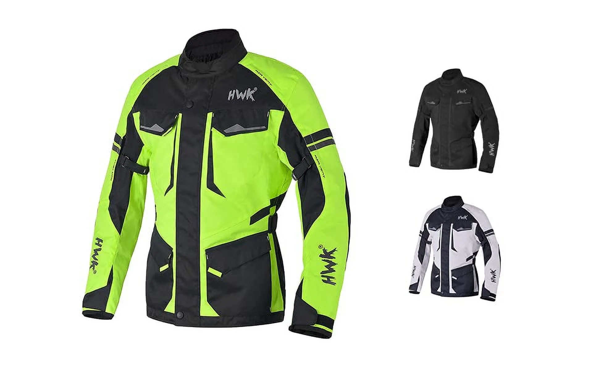 HWK Motorcycle Jacket for Men Adventure/Touring with Cordura Textile Fabric for Motorbike Riding and Impact Protection Armor (Hi-Vis Green, XL)