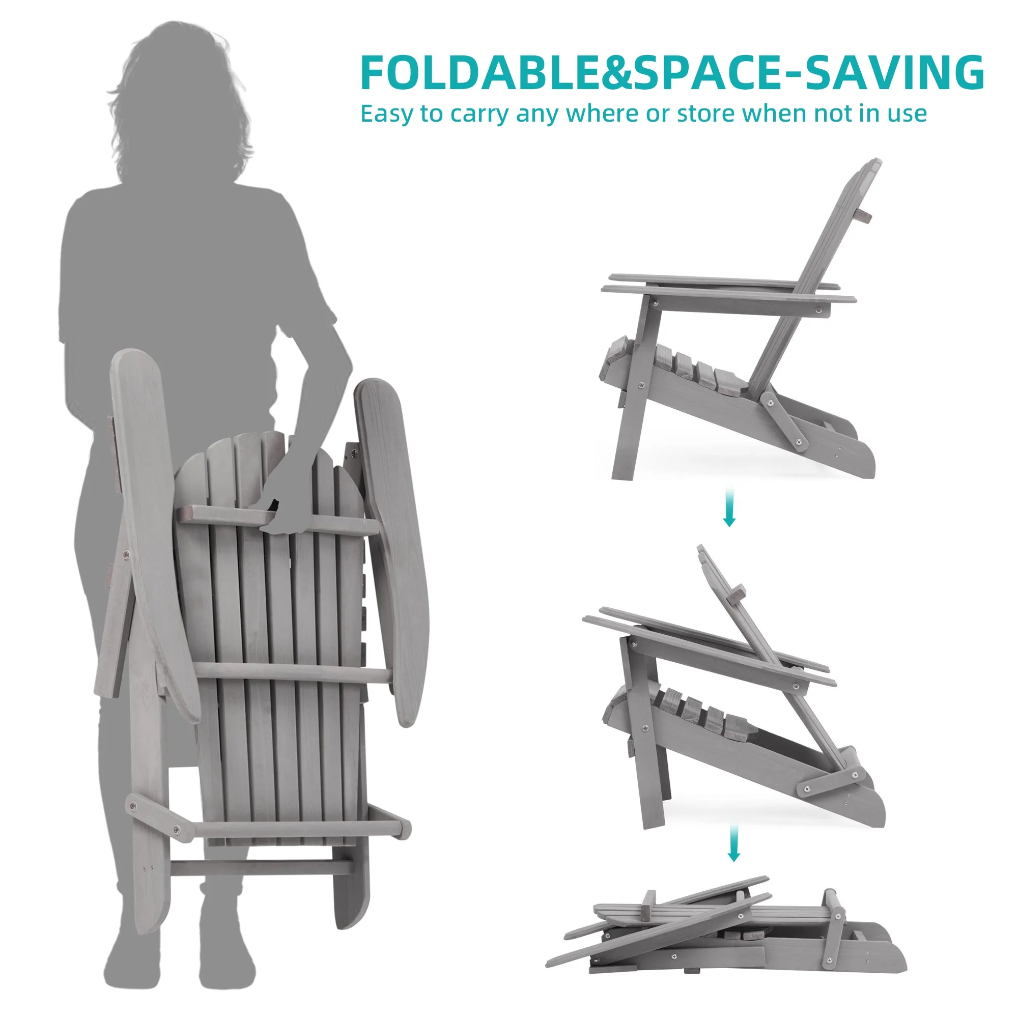 Folding Adirondack Chair set of 2 Outdoor, BTMWAY Wooden Patio Furniture Set, Fire Pit Lounge Chairs for Yard, Garden, Patio with Natural Finish, Pre-Assembled Cedar Adirondack Chair Up to 220lb 11