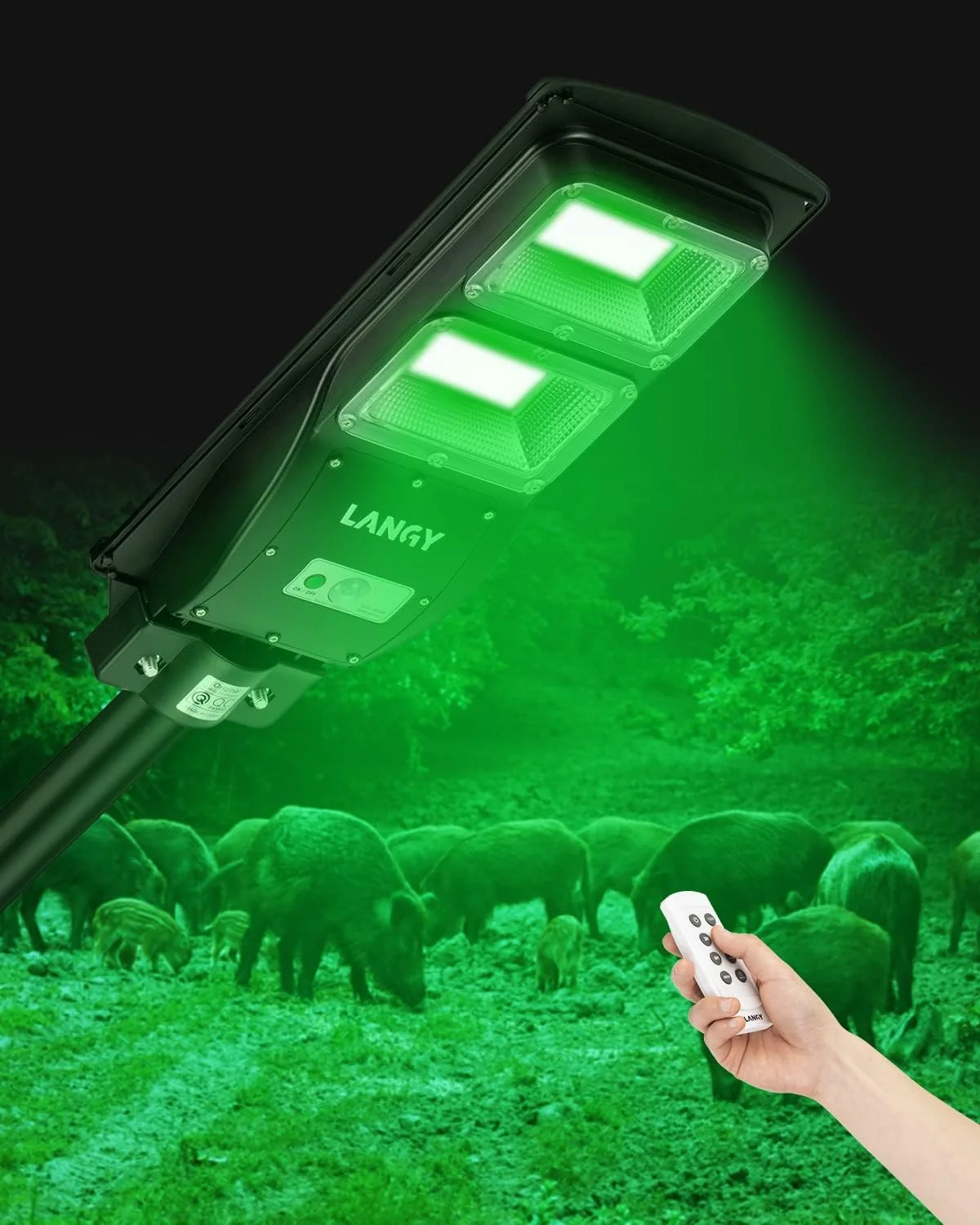 LANGY Hog Hunting Lights, Solar Green Light for Hunting Hogs Deers,Motion Activated Feeder Lights with Remote,19