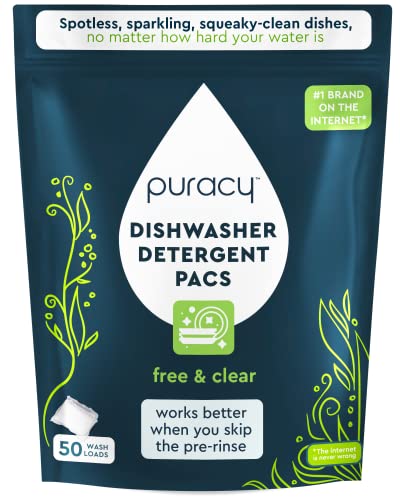 Puracy Dishwasher Pods, Natural Dishwasher Detergent, Free & Clear Dish tabs - Enzyme-Powered, Spot & Residue Free - TikTok Trend Items, Must Haves from TikTok Made Me Buy It (50 Count, 1 Pack)