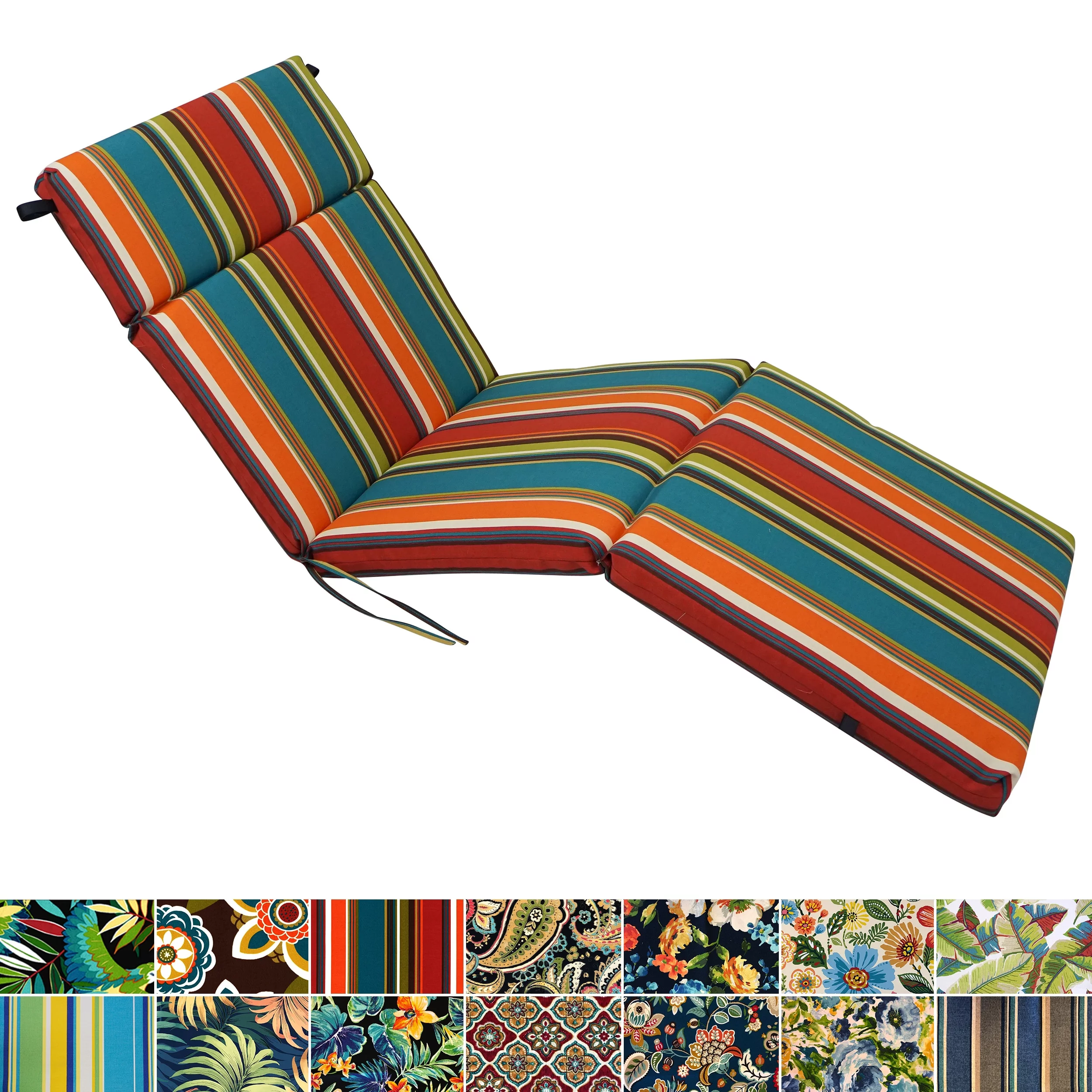 Blazing Needles  72 x 24 in. Patterned Polyester Outdoor Chaise Lounge Cushion, Hadia Franco Noir