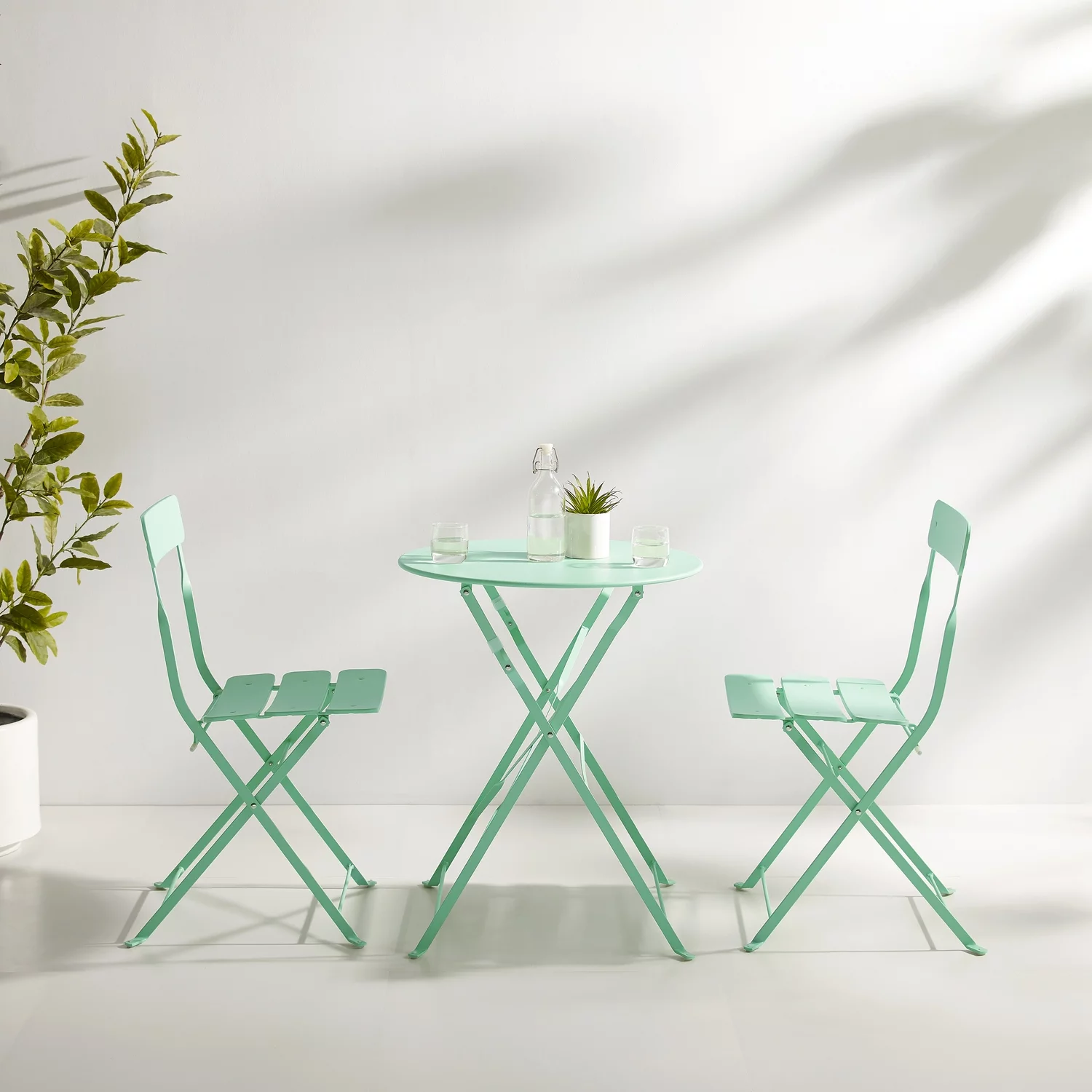 Crosley Furniture Karlee 3-piece Outdoor Metal Bistro Set in Mint Green