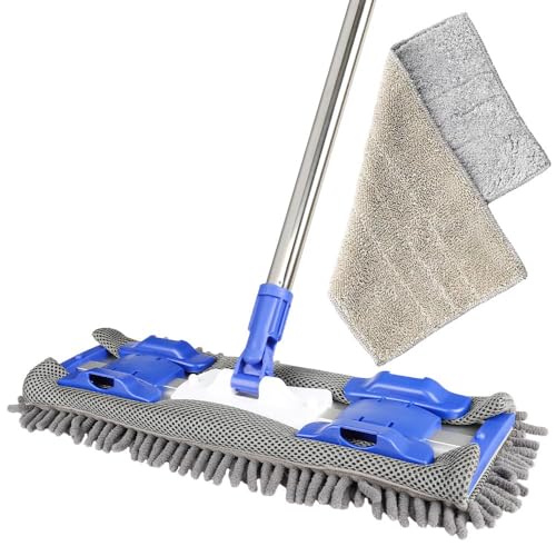 Professional Microfiber Mop, 57.9’’ Stainless Steel 4 Segment Splicing Handle with 2 Reusable Flat Mop Pads, Dust Mop for Hardwood, Laminate and Tile Floors