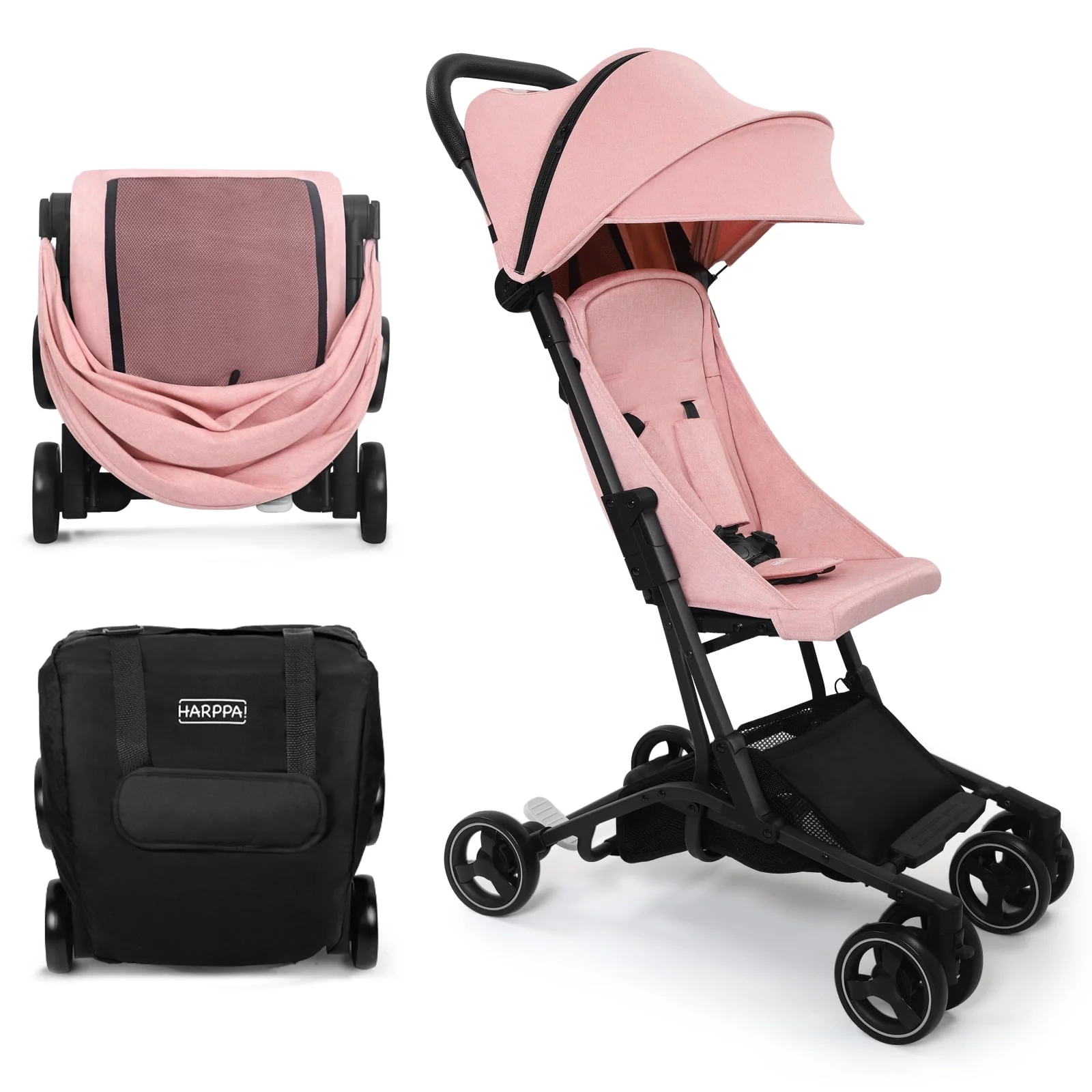 HARPPA Lightweight Travel Stroller, Compact Umbrella Stroller for Babies, Easy Folding, Pink
