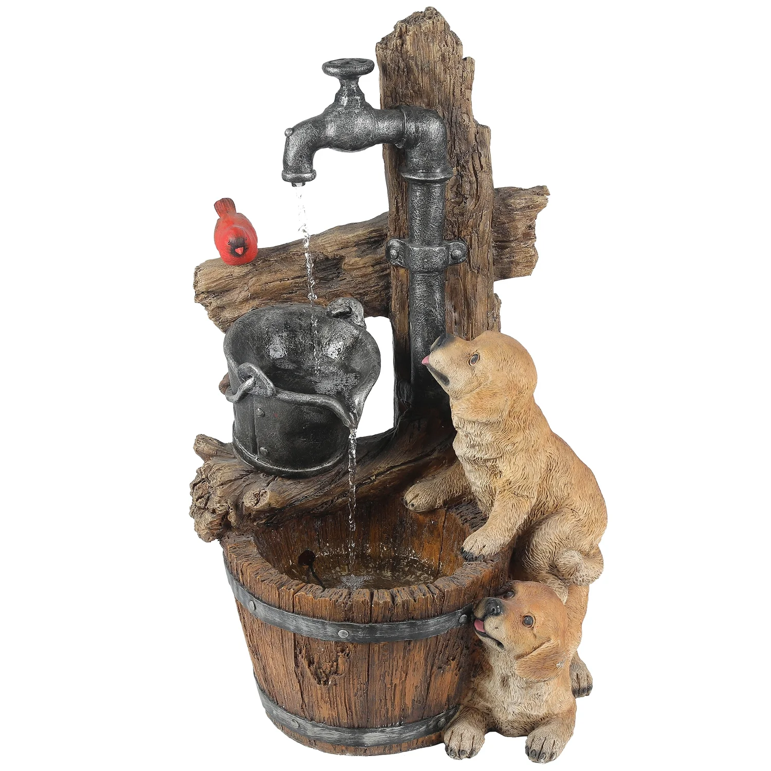 Resin Puppies and Water Pump Outdoor Fountain with LED Light