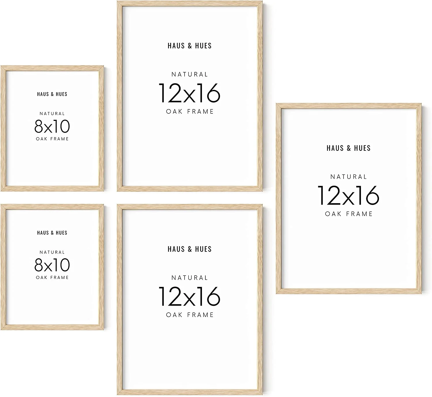 HAUS AND HUES Collage Frames For Wall - Set of 5 Photo Gallery Frames, Picture Frames Collage Wall Decor, Assorted Photo Frame Set, Stair Picture Frame Set Wood, (Two 8x10, Three 12x16 Beige)