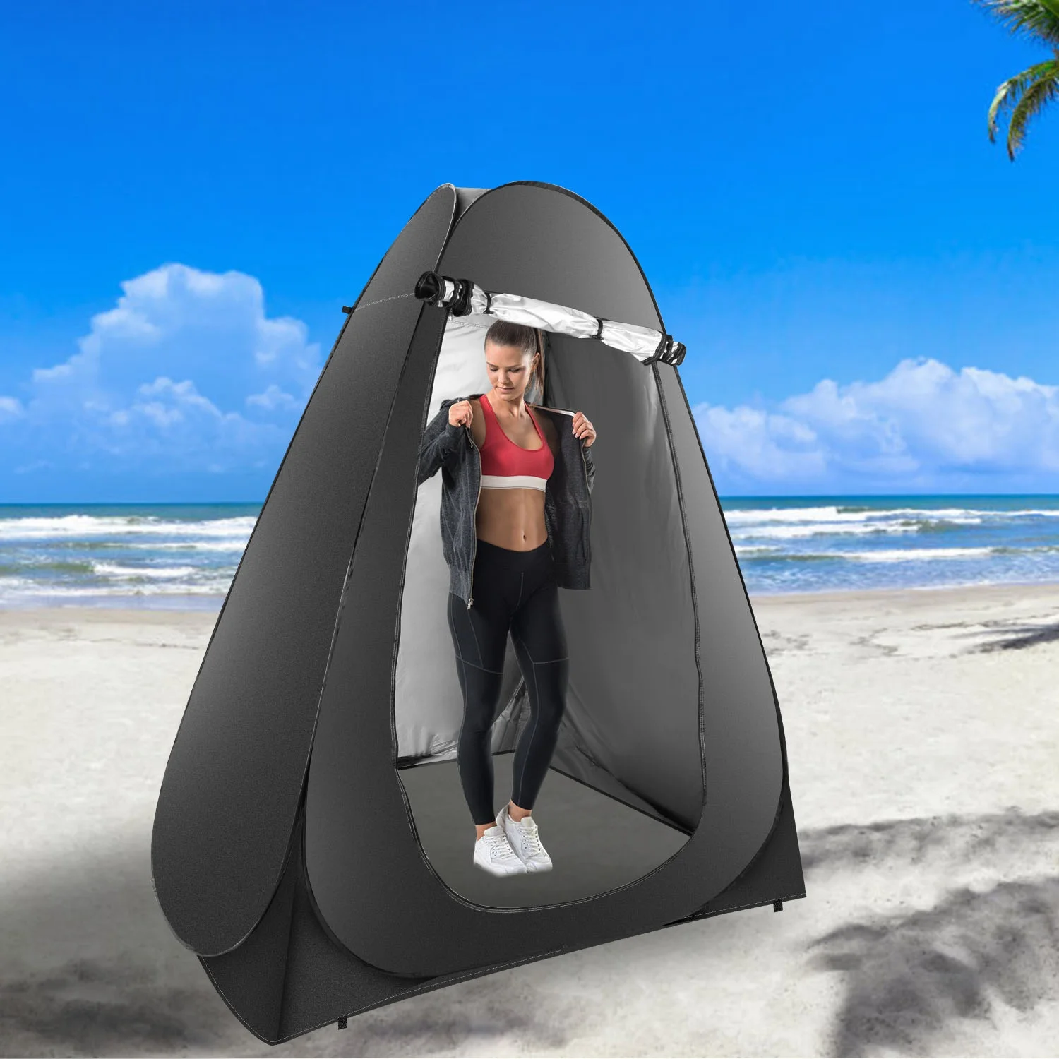 iMounTEK Pop up Privacy Tent Assembly Size 59x59x74.8in Outdoor Shower Tent Portable Clothes Changing Room Camping Shelter with Carry Bag for Camping Hiking Beach Picnic, Black