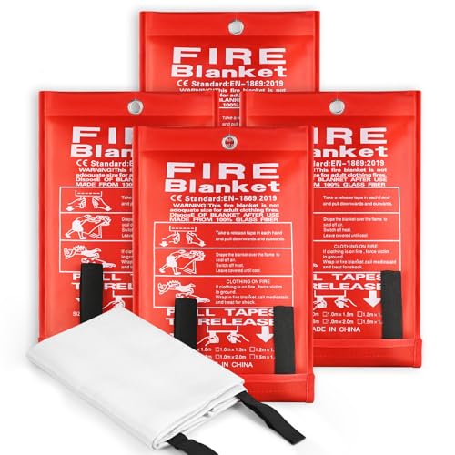 4 Pack Emergency Fire Blanket for Home and Kitchen, 40'' x 40'' Emergency Fire Retardant Fireproof Blankets Heavy Duty Fiberglass for Camping Fireplace Car