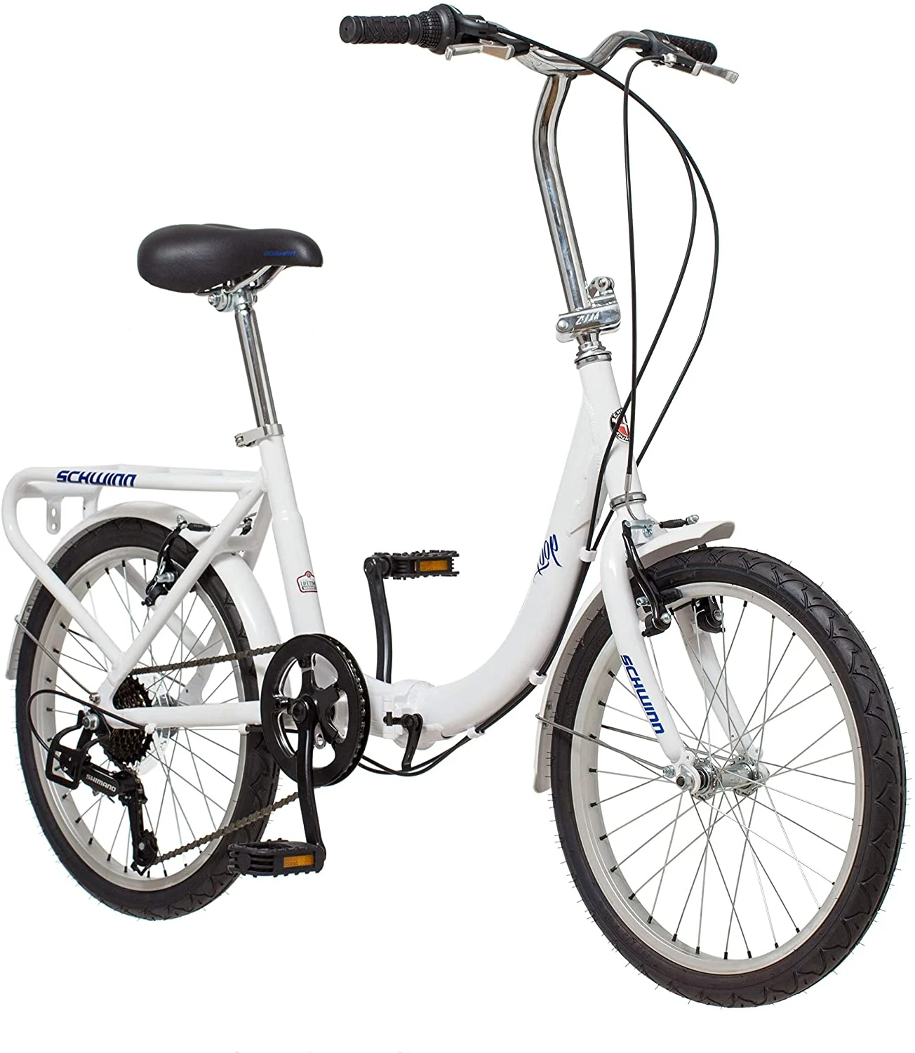 Schwinn Loop Adult Folding Bike, 20 In. Wheels, Rear Carry Rack, White