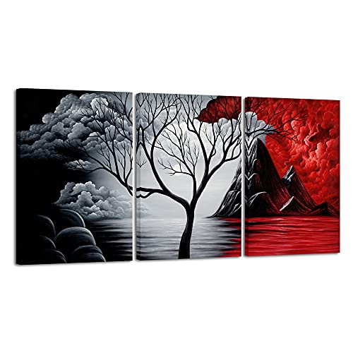 Wieco Art The Cloud Tree 3 Panels Modern Canvas Wall Art Prints Artwork Abstract Seascape Paintings Reproduction Sea Beach Pictures on Canvas for Home Decorations Wall Decor