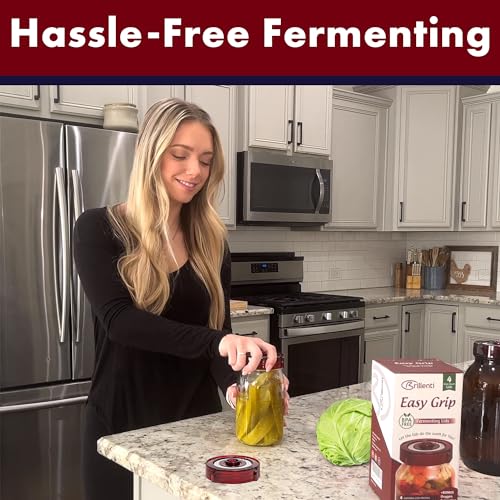 Mason Jar Fermentation Kit - Food Grade Fermenting Lids for Wide Mouth Mason Jars, includes Easy Grip Fermenter Lids 4-Pack, Weights and Pump - a Great Starter Sauerkraut Fermenting Kit, Brillenti