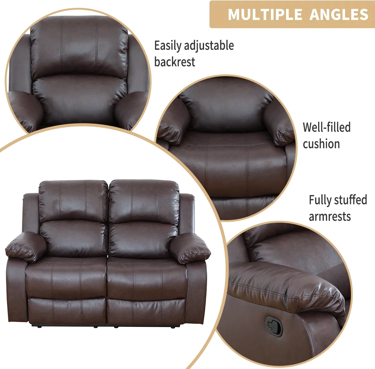 Caberryne Leather Recliner Loveseat for Living Room Furniture Set,Wall Hugger Reclining Loveseat