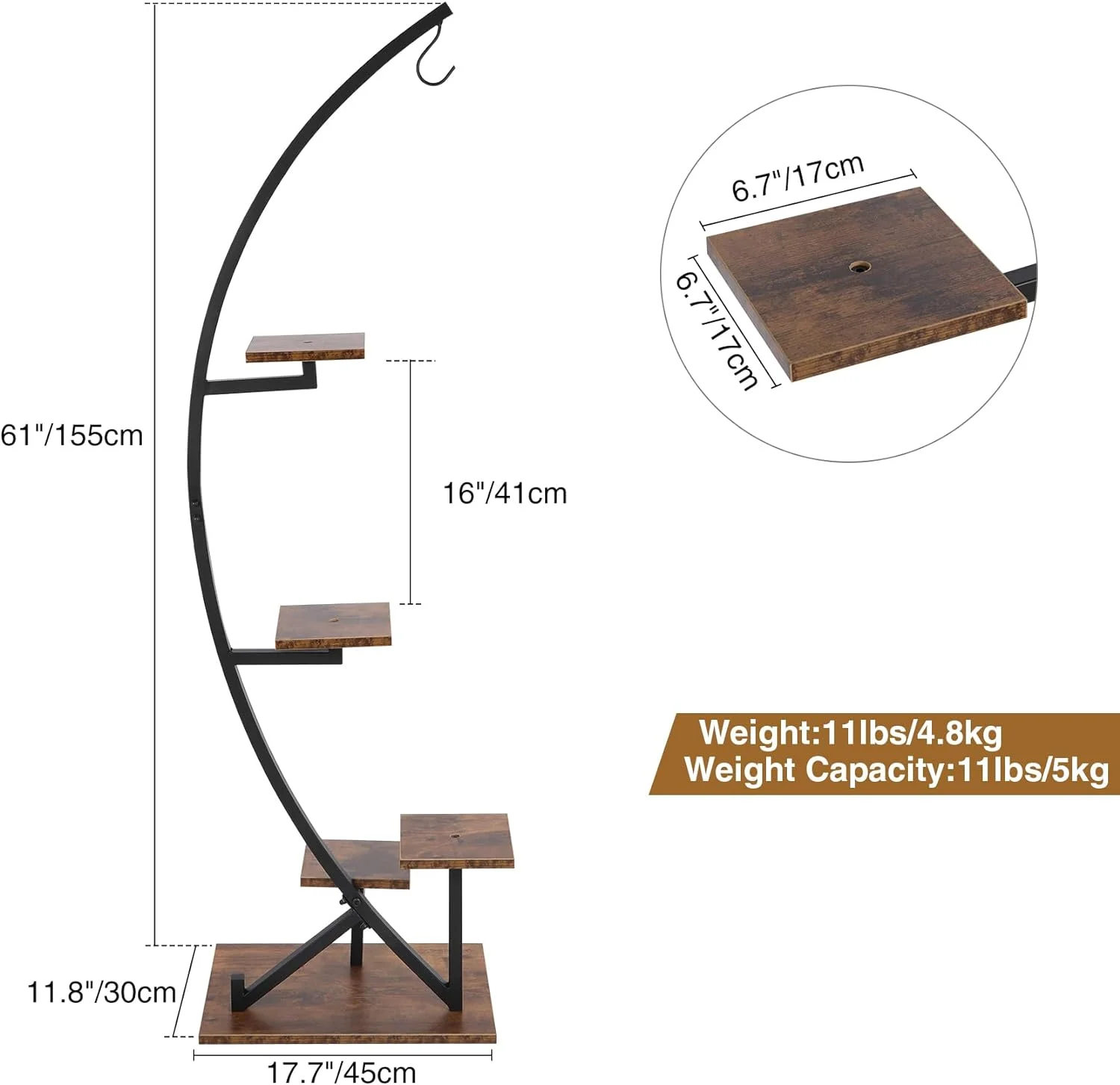 REDCAMP 5-Tier Metal Plant Stands Indoor Outdoor, Tall Round Shape Plant Shelf with Hanging Loop for Home Decor, Living Room, Balcony, Garden, Patio, 1 Pack